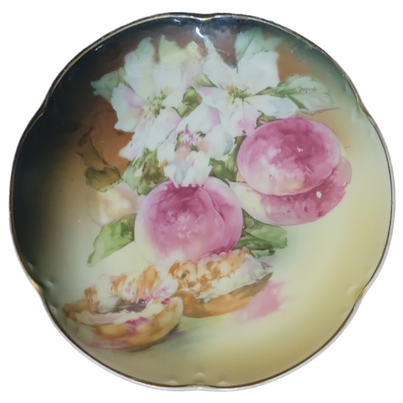 Antique JHR Bavaria Germany Hand Painted Alice PEACH & FLOWERS 8 3/8" Plate - Picture 1 of 3